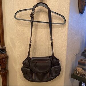 LINEA PELLE Chocolate Brown Leather Boho Shoulder Bag 8”x14”